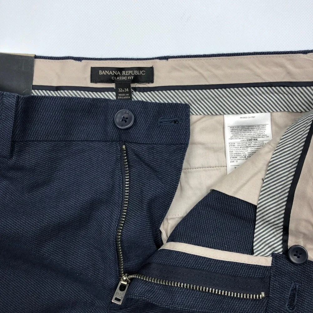 Banana Republic Classic Fit Textured Chino Pants Navy Blue 32x34 Mens Cotton